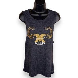 New Small Activewear Tank Minus The Gym Gold Glitter Graphic Grey Blue